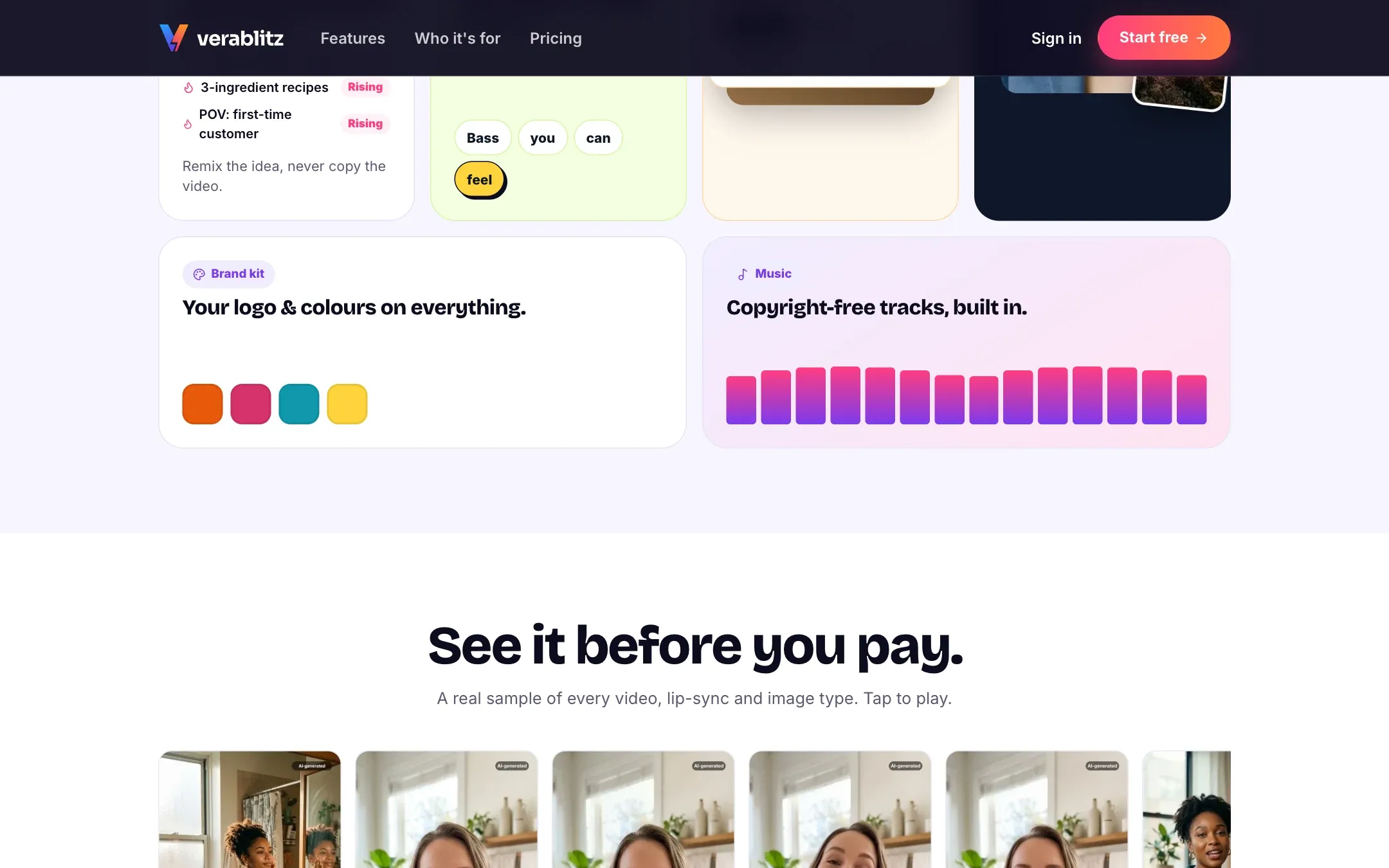 VeraBlitz brand kit, music library and real video samples
